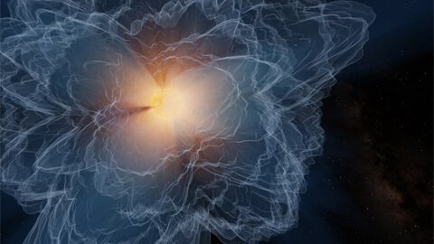 Concepção artística da fronteira na atmosfera solar onde a velocidade do vento solar se torna maior que a velocidade das ondas magnéticas