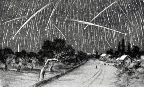 Gravura retrata a chuva Leonídas de 1833