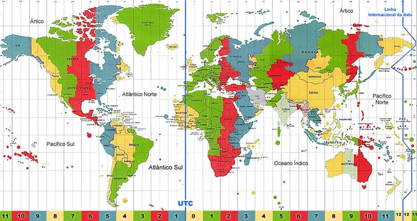 Mapa dos Fusos Horários Fusos horários