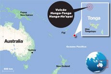 Localização do vulcão de Tonga