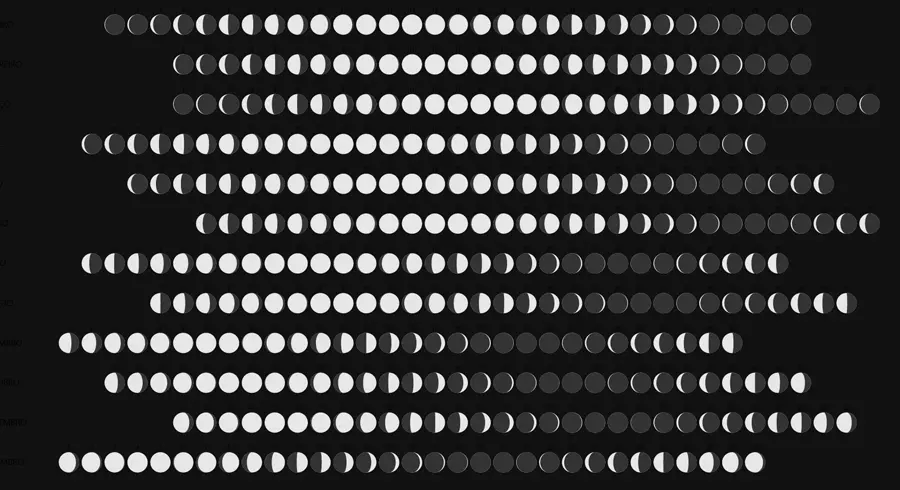 Os diferentes aspectos da Lua durante este ano. Clique para detalhes. A Lua este mês
